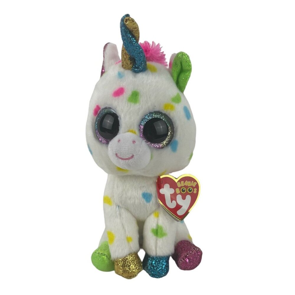 Ty Beanie Boos Harmonie Unicorn 7"‎ Plush Rainbow Polka Dots Glitter Eyes w/Tags